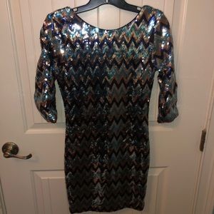 As U Wish Chevron Fitted Sequin Dress